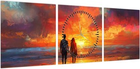 Obraz - Spacer po plaży (z zegarem) (90x30 cm)