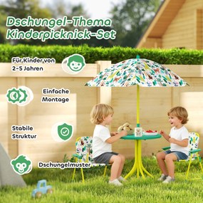 AIYAPLAY Zestaw siedzeń dla dzieci, 4-częściowy komplet z odłączanym parasolem, stół dziecięcy z 2 składanymi krzesłami, zielony | Aosom PL