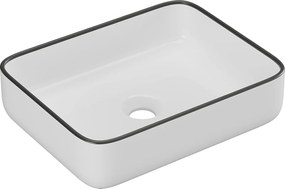 Umywalka nablatowa prostokątna ceramiczna - Biały z czarnym brzegiem - 50 x 39 cm - JUNIKO II