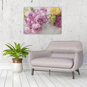Obraz - Kwiaty na ścianie w pastelowych kolorach (70x50 cm)