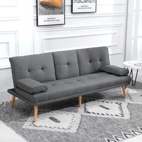 HOMCOM Sofa 3osobowa Rozkładana z Stołem Len Imitacja 181x77x78cm Ciemnoszara | Aosom PL