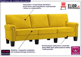 Luksusowa trzyosobowa żółta sofa - Alaia 3X