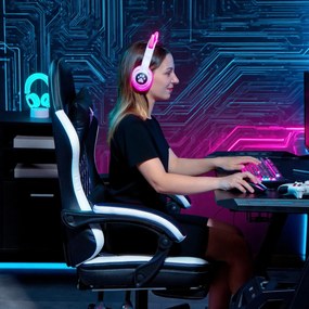 HOMCOM Fotel Gamingowy z Podnóżkiem, Fotel komputerowy z Poduszką i Książeczką, Skórzany Pokrowiec, Obrotowy, Wysokość Regulowana, Metal, Plastik, Czarny+Biały