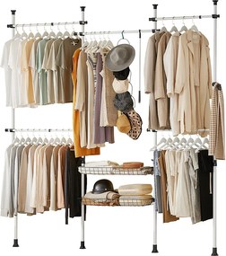 Garderoba z 4 drążkami teleskopowymi i 2 koszami KLS04