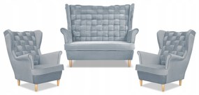 Zestaw wypoczynkowy Carol sofa fotele paski Family Meble błękitny