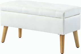 HOMCOM Tapicerowana ławka z miejscem do przechowywania, obicie w aksamitnym wykończeniu, nogi z drewna, do salonu, sypialni, przedpokoju, 80 x 35 x 40 cm, Biały