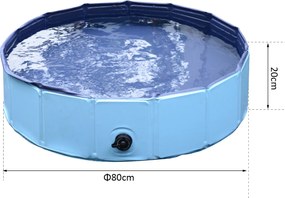 PawHut Basen dla psów Niebieski brodzik kąpielowy Ø80x20cm Plastik i drewno | Aosom PL