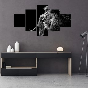 Obraz - Lew, czarno-biały (125x70 cm)