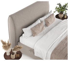 Szarobeżowe tapicerowane łóżko dwuosobowe ze schowkiem 160x200 cm Draco – Maison de Rêve