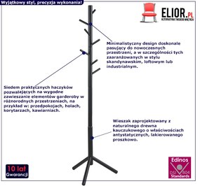 Loftowy czarny wieszak stojący Agna