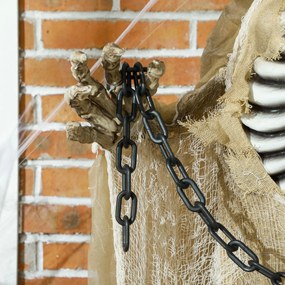 HOMCOM Dekoracja Halloween, Wiszący Szkielet, Świecąca Głowa, Przerażające Wycie, Giętkie Ramiona, Khaki