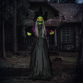 HOMCOM Czarownica z Jadowitym Jabłkiem, Dekoracje Helloweenowe, Straszne Dźwięki, Czerwone Oczy, Ruchome Ramiona, 180 cm