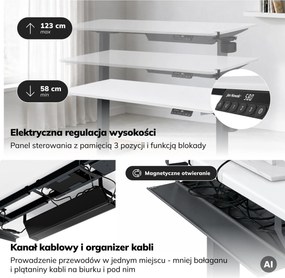 Biurko elektryczne z regulacją wysokości ergonomiczne antracytowo-białe, 1400x700 mm: ARIA