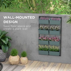 Outsunny Stolik na kwiaty z 8 skrzynkami do sadzenia, stosowalny, odporny na warunki atmosferyczne, 52,5 x 14 x 90 cm, Szary + Czarny