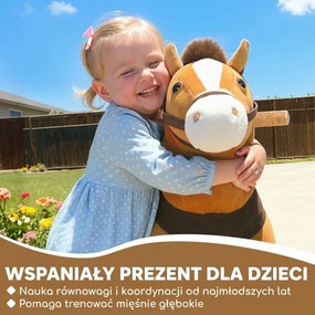 AIYAPLAY Konik do jazdy dla dzieci, materiałowe pokrycie, stabilna rama, delikatne kółka, konik na biegunach, 3-5 lat, ciemnobrązowy