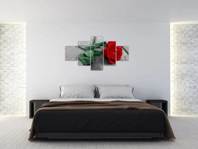 Obraz - Czerwona róża z zieloną łodygą (125x70 cm)