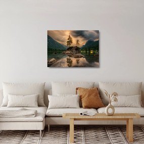 Obraz na szkle - jezioro w górach (70x50 cm)