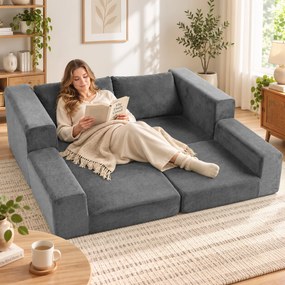 HOMCOM Sofa rozkładana 4-w-1 z funkcją spania, rozkładana, poduszki, 2-osobowa, szara | Aosom PL