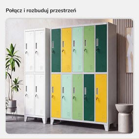 Szafa BHP ubraniowa 10-drzwiowa szaro-zielono-żółta: BARTEK 1360 x 1720 x 450 mm