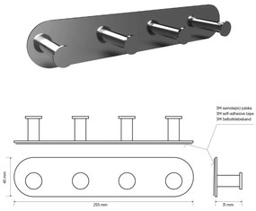 Sapho XR221 X-Round samoprzylepny wieszak poczwórny, stal nierdzewna