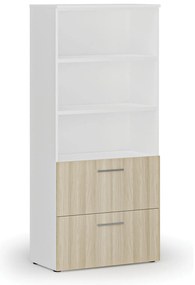 Szafa z szufladami na teczki zawieszkowe PRIMO WHITE, 800 x 420 x 1781 mm, biały/dąb naturalny