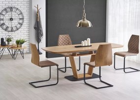 Nowoczesny rozkładany stół Black 160-220|90 z blatem MDF lakierowany w kolorze złoty dąb i czarną podstawą