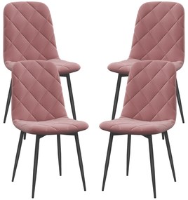 HOMCOM Zestaw 4 Krzeseł do Jadalni z Oparciem, Wygląd Samtowy, 45 x 54 x 87 cm, Różowy