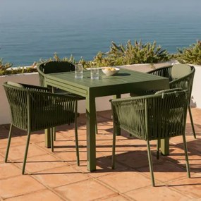 Zestaw Stołu Rozkładanego 90-180x90 Cm Starmi I 4 Ogrodowe Krzesła Sztaplowane Z Aluminium I Plecionej Liny Ondina Intensywny Verde Olive - Sklum