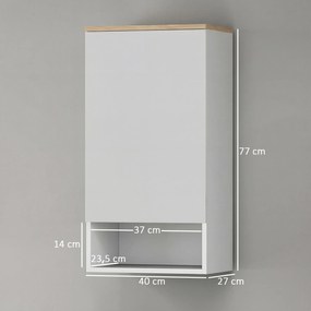 HOMCOM Szafka Ścienna do Łazienki, Szafka Łazienkowa z Regulowanymi Półkami, Otwartą Półką, Drewniana, Biała