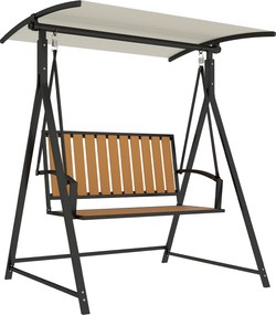 Outsunny 2-osobowa Huśtawka Ogrodowa z Regulowanym Daszkiem, 142 x 112 x 162cm, Czarna