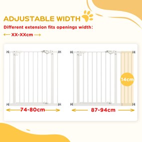 PawHut Bramka zabezpieczająca dla psów, bramka oddzielająca, bramka dla zwierząt domowych, Metal, Plastik, 74-80/87-94 cm, Biały