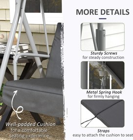 Outsunny Huśtawka Hollywood dla 2 osób z daszkiem i stolikiem, metalowa konstrukcja, do 180 kg, 175x110x165 cm, Czarny