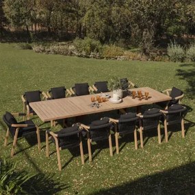 Zestaw Stołu Prostokątnego 200-260-320x100 Cm Rozkładanego Oraz 12 Krzeseł Ogrodowych Z Podłokietnikami Z Drewna Akacjowego Duba Tkaniny Grafitowa Sza