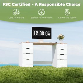 HOMCOM Biurko komputerowe 140 cm z 8 szufladami — białe, nowoczesne