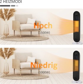 HOMCOM Grzejnik termoelektryczny 2000 Watt   Zdalne sterowanie 24-godzinny timer Oscylacja Metal, Plastik Biały + Czarny 21 x 21 x 63,5 cm