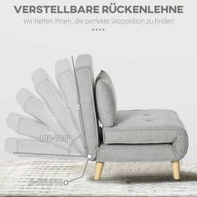 HOMCOM Fotel Rozkładany, 6-stopniowa Regulacja Oparcia, Wygląd Lnu, do 150 kg, Jasnoszary