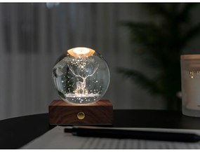 Ciemnobrązowa lampa stołowa LED z litego drewna orzechowego ze ściemniaczem i szklanym kloszem (wysokość 12 cm) Amber – Gingko