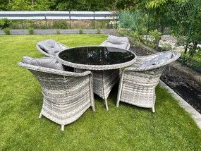 Zestaw mebli stołowych technorattan (4 fotele + okrągły stół) MODERNO jasno szary