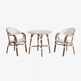 Zestaw Okrągłego Stołu Brielle Bistro O Średnicy 80 Cm I Dwa Sztaplowane Krzesła Z Podłokietnikami Z Aluminium. Nude Beżowy - Gardenia Biel - Sklum