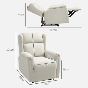 Fotel Relaksacyjny HOMCOM, Regulowany, z Podnóżkiem, 160° Odchylanie, Wygląd Lniany, Szybki Montaż, Kolor Beżowy