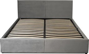 Łóżko Tapicerowane 140x200 cm MONICA ze Stelażem i Pojemnikiem Dwuosobowe Welurowe Szare