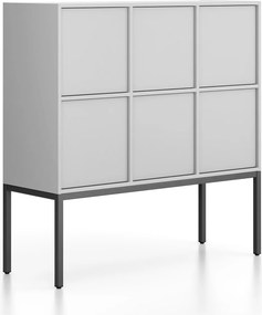 Szafa biurowa FRAME, niska, czarna podstawa, 6x drzwi, 1299 x 450 x 1331 mm, PUSH-lock, szary