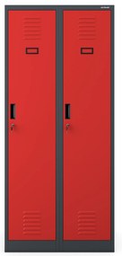 Szafka ubraniowa BHP antracytowo-czerwona: czterokomorowa KACPER, 800 x 1800 x 500 mm