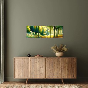 Obraz - Wieś w żółto-zielonym (z zegarem) (90x30 cm)