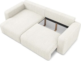 Kremowy sztruksowy rozkładany/ze schowkiem narożnik (lewostronny/z szezlongiem) Kona – Makamii