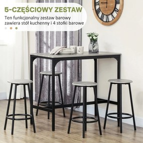 HOMCOM Zestaw barowy stół z hokerami 5 części industrialny kompaktowy rustykalny do kuchni i jadalni | Aosom PL