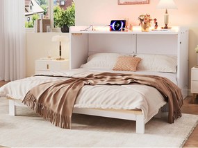 Łóżko chowane 140x200 cm - z portem USB + gniazdkiem elektrycznym - z oświetleniem LED - Łóżko chowane - biały​ (materac nie jest wliczony w cenę)