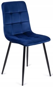 Zestaw Stół Okrągły LINO 100 cm Orzech/Czarny i 4 Krzesła Tapicerowane do Salonu PERU Granatowe Welurowe Nowoczesne Loft