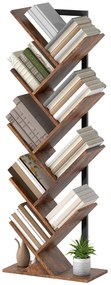 HOMCOM Regał stojący z 9 poziomami, wąski regał w kształcie drzewa do biura, rustykalny brązowy