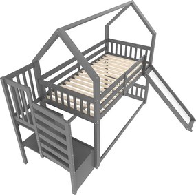 Łóżka piętrowe - 2 x 90 x 200 cm - ze schodkami do przechowywania + zjeżdżalnia - łóżko kabinowe - drewno - szare